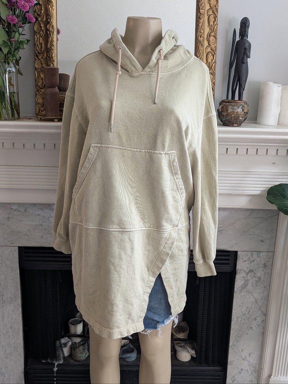 Avec Les Filles Green Oversized Hoodie Tunic Sweatshirt Front Slit Size Medium - Picture 3 of 8
